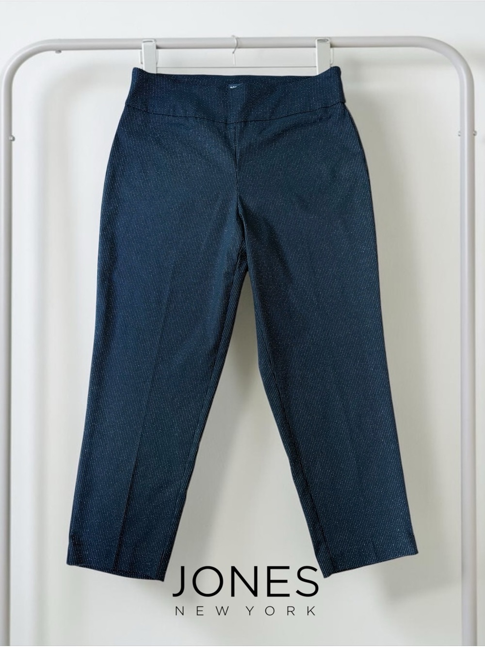 Jones New York, 1X Plus Size, Black Silver Pinstripe Stretch Pull On Dress Pants